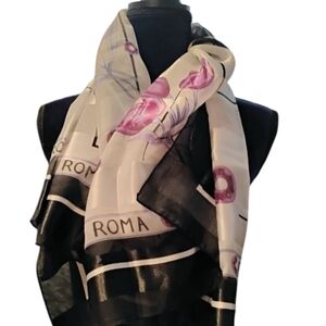 LAST OF THE "ROME TULIP"  🌷 Scarf White And Black with Purple Accent (NWT)